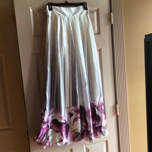 Full length purple and white floral skirt
